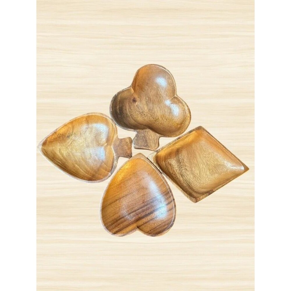 Vintage MCM Island Import Co Hawaii Monkey Pod Wood Card Suit Bowl Set 4pc